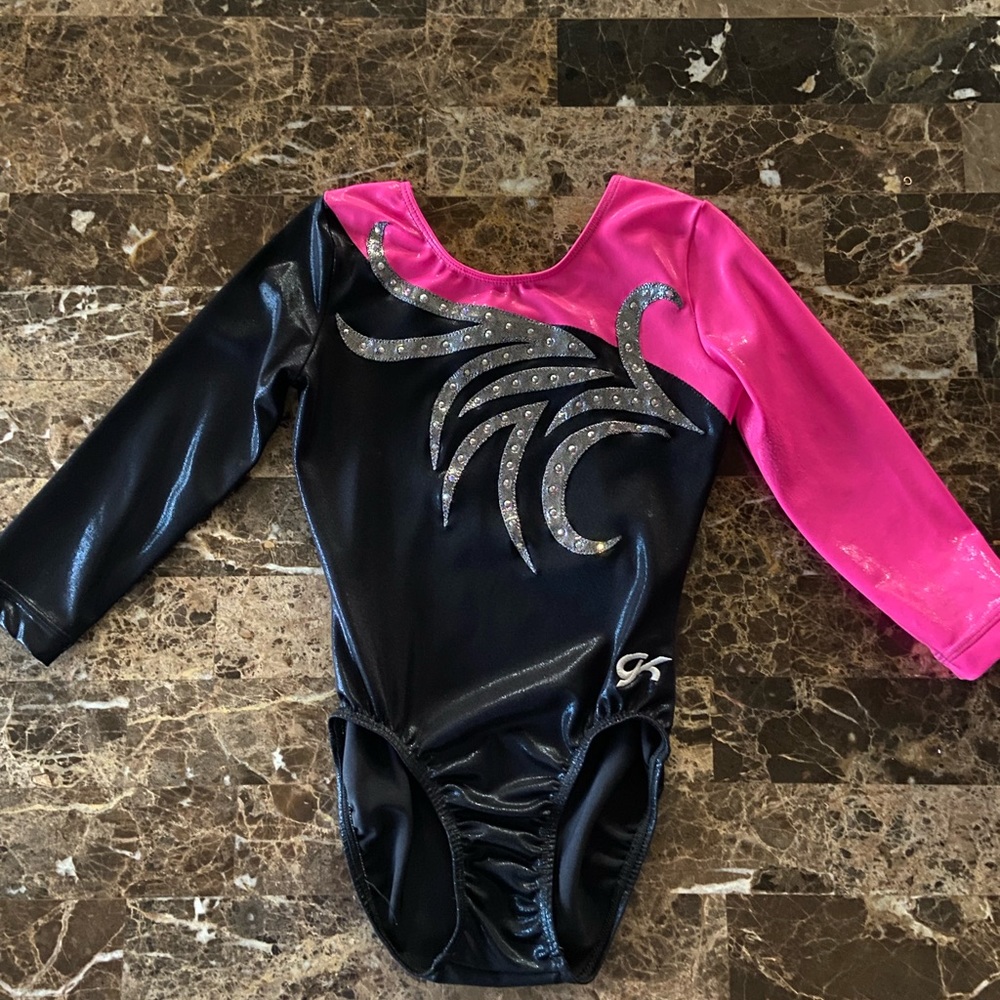 GK gymnastics competition leotard adult small NWOT pink and black.